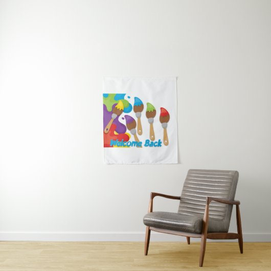 Willkommen Back Paintbrushs mit Primärfarben Wandteppich (Beispiel)