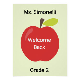 Willkommen Back Red Apfel mit Lehrer und Klasse Poster