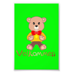 Willkommen Bär Apfel Grün Willkommen Fotodruck