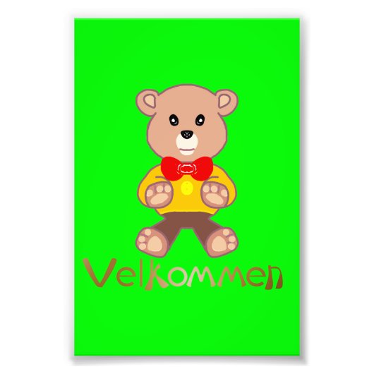 Willkommen Bär Apfel Grün Willkommen Fotodruck (Vorne)