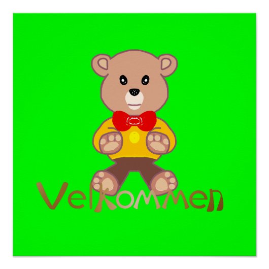 Willkommen Bär Apfel Grün Willkommen   Poster (Vorderseite)
