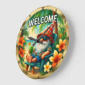Willkommen Beach Gnome Tropical Relax Große Wanduhr (Winkel)