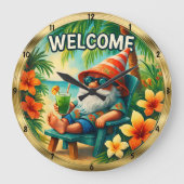 Willkommen Beach Gnome Tropical Relax Große Wanduhr (Vorderseite)