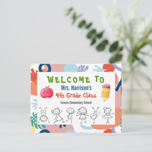 Willkommen bei Apfelschülern zurück zum Schullehre Postkarte (Stehend Vorderseite)