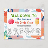 Willkommen bei Apfelschülern zurück zum Schullehre Postkarte (Vorderseite)