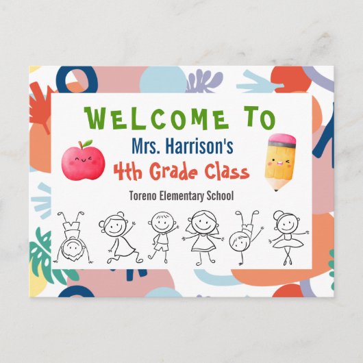 Willkommen bei Apfelschülern zurück zum Schullehre Postkarte (Vorderseite)