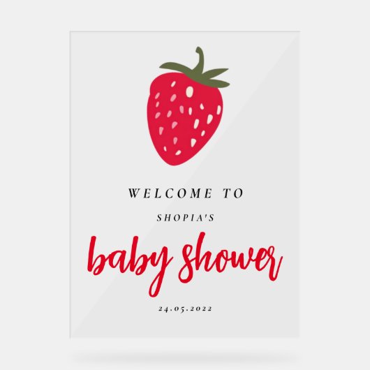 Willkommen bei Baby Shower mit Strawberry Acrylschild (Vorderseite)