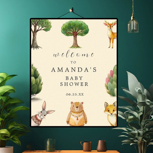 Willkommen bei Boho Woodland Animals Baby Shower Poster
