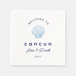 Willkommen bei Cancun Zielort Hochzeit Blau Serviette