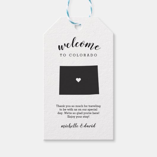 Willkommen bei COLORADO | Kalligraphische Hochzeit Geschenkanhänger (Vorderseite)