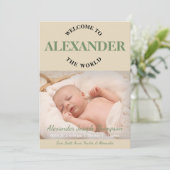 Willkommen bei der Geburtsankündigung des World Fo Einladung (Stehend Vorderseite)