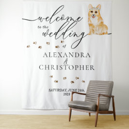 Willkommen bei der Hochzeit Corgi Dog Wandteppich