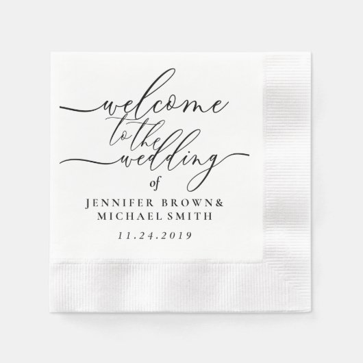 Willkommen bei der Hochzeit der Unterschrift des I Serviette (Vorderseite)