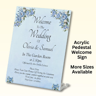Willkommen bei der Hochzeitsblauen Peony Sockelschild