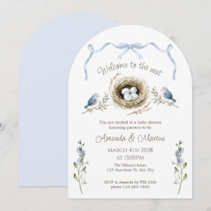Willkommen bei der Nest Blue Ribbon Babyparty Einladung