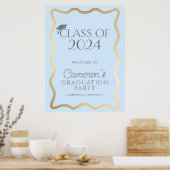 Willkommen bei der Wave Light Blue Gold Graduation Poster (Küche)