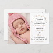 Willkommen bei der Welt Baby Girl Foto Typografie Postkarte (Vorne/Hinten)