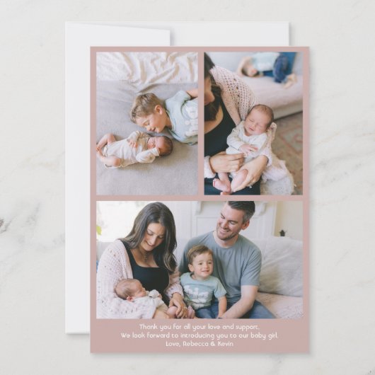 Willkommen bei der Welt Dusty Pink Neugeborenen Ge Ankündigung (Rückseite)