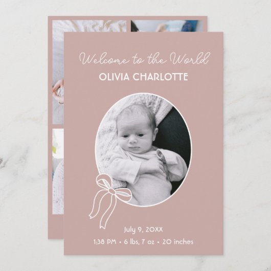 Willkommen bei der Welt Dusty Pink Neugeborenen Ge Ankündigung (Vorne/Hinten)