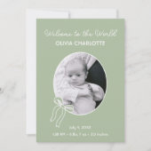 Willkommen bei der Welt Sage Green Newborn Baby Bi Ankündigung (Vorderseite)