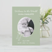 Willkommen bei der Welt Sage Green Newborn Baby Bi Ankündigung (Stehend Vorderseite)