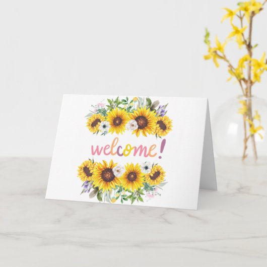 Willkommen bei der White Postcard des Teams Karte (Gelbe Blume)