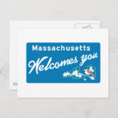Willkommen bei Massachusetts - USA Road Sign Postkarte (Vorne/Hinten)