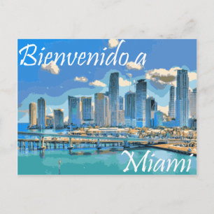 Willkommen bei Miami Spanish Paint Effected Image Postkarte