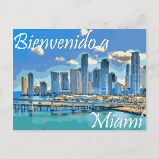 Willkommen bei Miami Spanish Paint Effected Image Postkarte (Vorderseite)