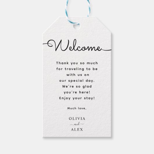 Willkommen bei Minimal & Elegant Script Wedding Geschenkanhänger (Vorderseite)