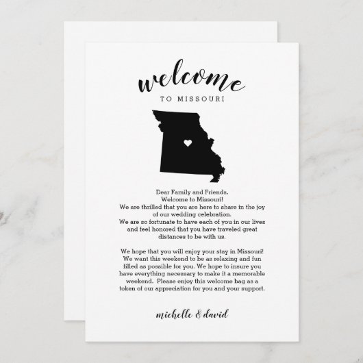 Willkommen bei Missouri Wedding Letter & Itinerary (Vorne/Hinten)