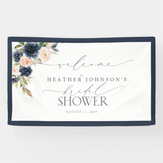 Willkommen bei Navy Blue & Blush Floral Banner (Horizontal)