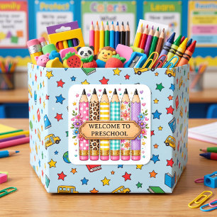 Willkommen bei Preschool Cartoon Pencil Quadratischer Aufkleber