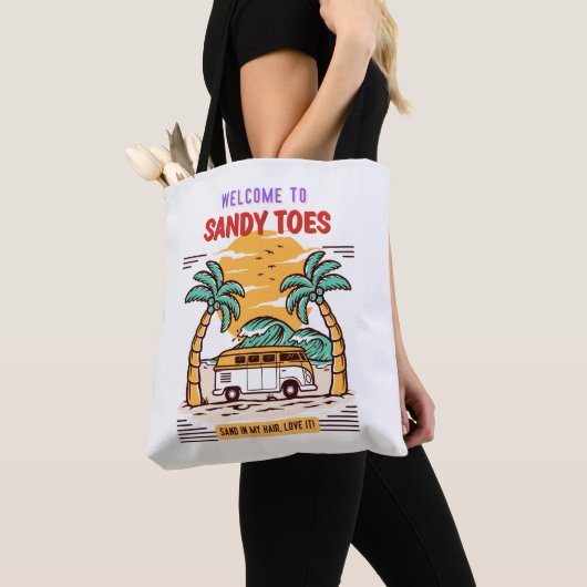 Willkommen bei Sandy Toes Sommerstrand  Tasche (Von Nahem)
