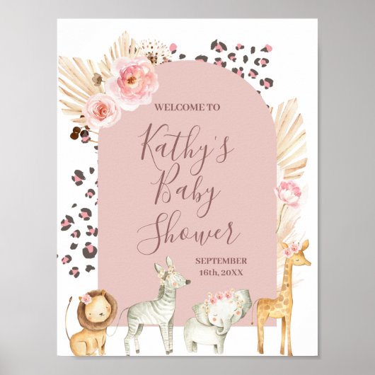 Willkommen bei Sign Safari Tiere Boho Pampas Grass Poster (Vorne)