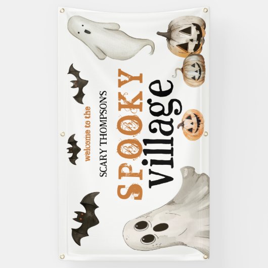 Willkommen bei Spooky Village Ghosts Name Hallowee Banner (Vertikal)