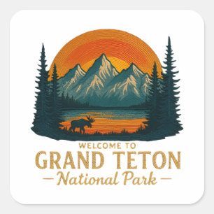 Willkommen bei Stickerei Grand Teton National USA Quadratischer Aufkleber
