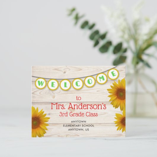 Willkommen bei Teacher's Class Yellow Daisies Rust Postkarte (Stehend Vorderseite)