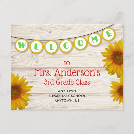 Willkommen bei Teacher's Class Yellow Daisies Rust Postkarte (Vorderseite)