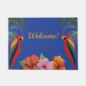 Willkommen bei tropischen Papageien und Hibiskus-B Fußmatte (Vorderseite)