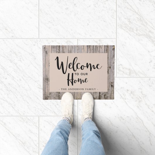 Willkommen bei unserem Zuhause Rustikalen Holz Fußmatte (Indoor)