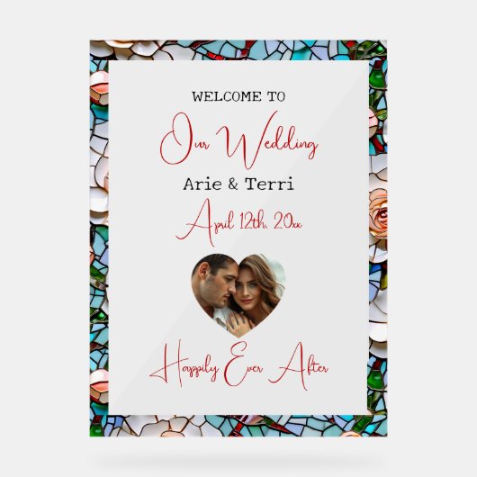 Willkommen bei unserer Hochzeit | Mosaikfliesen un Acrylschild (Vorderseite)