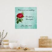 Willkommen bei unserer Hochzeitsfeier Vintager Rot Poster (Küche)