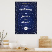 Willkommen bei Wedding 24x36 Navy Blue Hearts & St Poster (Küche)