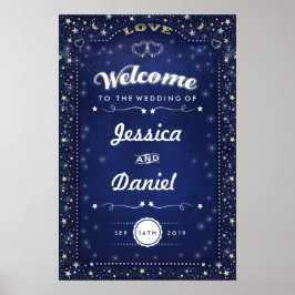 Willkommen bei Wedding 24x36 Navy Blue Hearts & St Poster