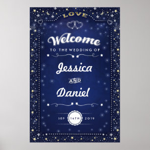 Willkommen bei Wedding 24x36 Navy Blue Hearts & St Poster