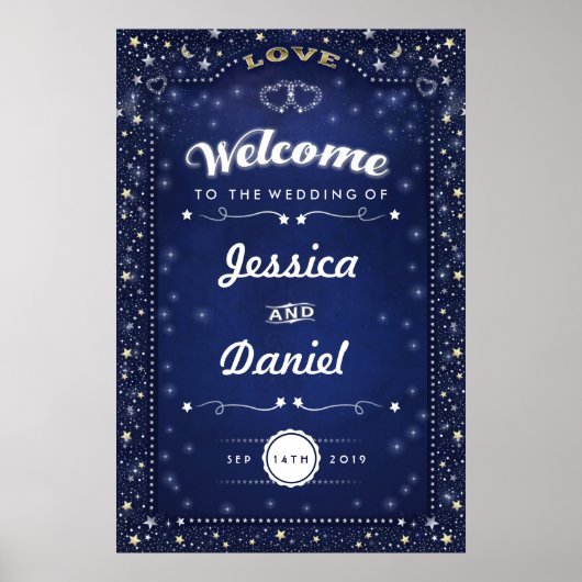 Willkommen bei Wedding 24x36 Navy Blue Hearts & St Poster (Vorne)