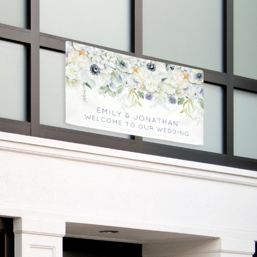 Willkommen bei Wedding Names White Boho Florals Banner (Äußeres Gebäude)