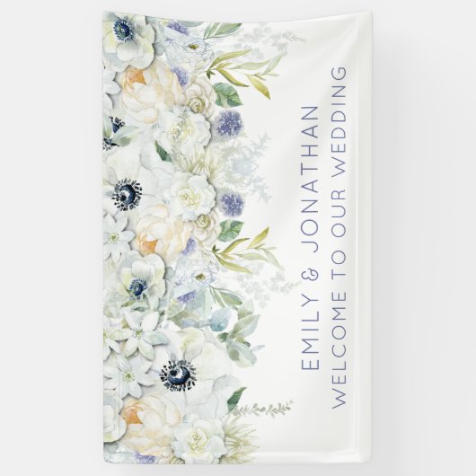 Willkommen bei Wedding Names White Boho Florals Banner (Vertikal)