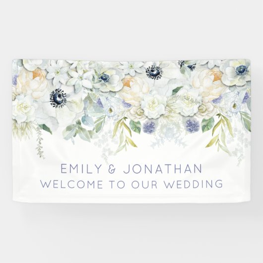 Willkommen bei Wedding Names White Boho Florals Banner (Horizontal)